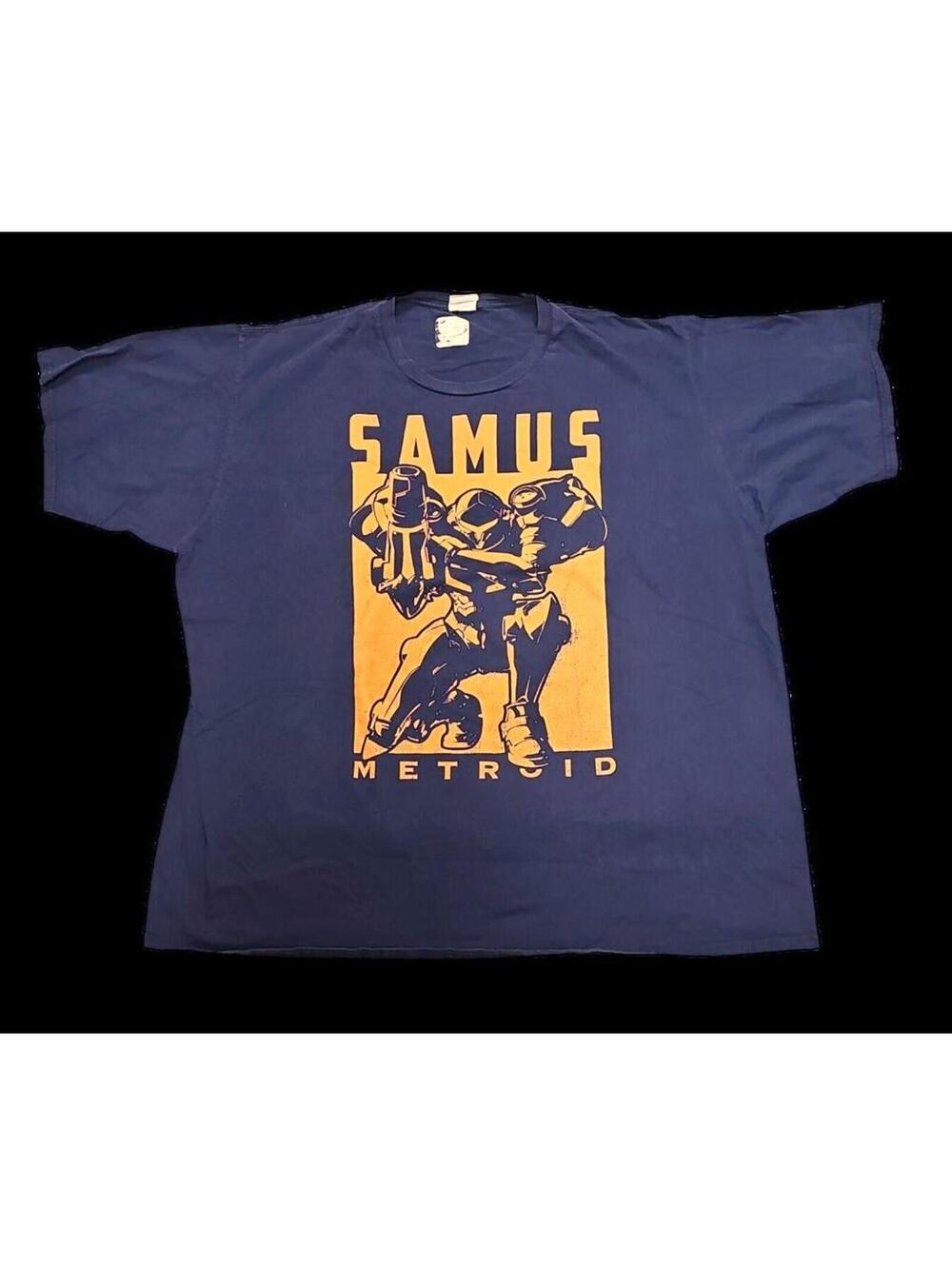 Port & Company Samus Metroid Graphic T-Shirt 3XL Navy Blue and Orange Print